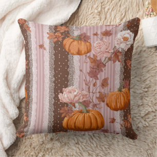 Rustik Autumn Pumpkins & Blommigt Snöre Seamless Kudde