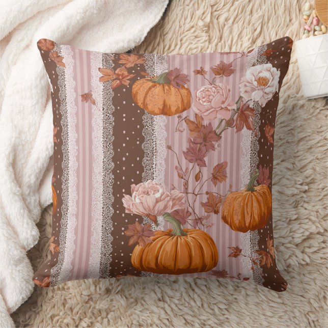 Rustik Autumn Pumpkins & Blommigt Snöre Seamless Kudde (Filt)