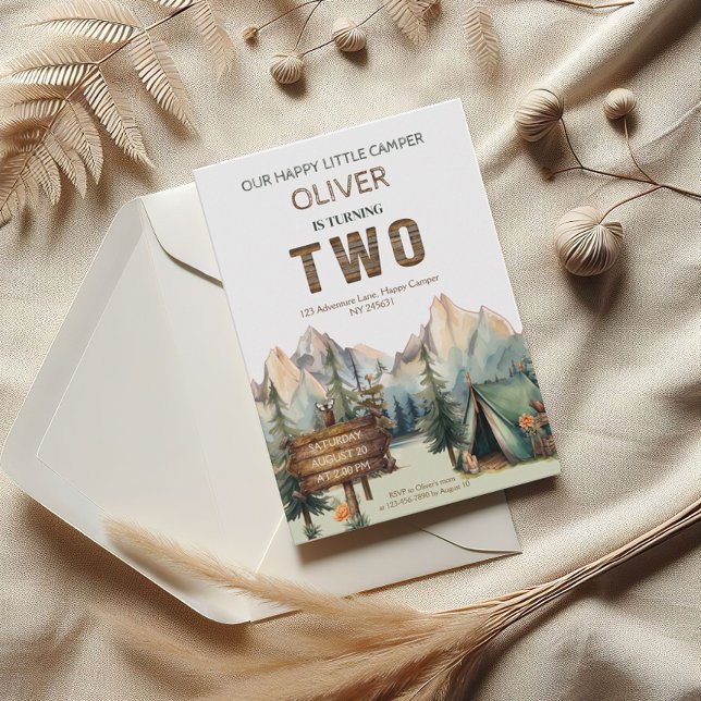 Rustik Äventyr Glad Campare Andra Födelsedagen Inbjudningar (Skapare uppladdad)