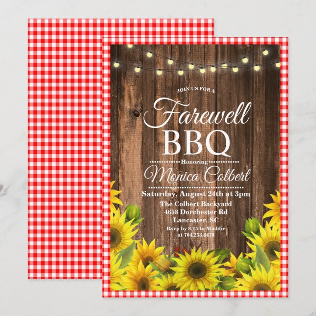 Rustik Avskeds BBQ Solros Inbjudan (Fram/baksida)