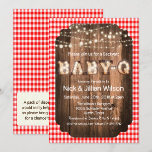Rustik Baby Q BBQ Baby Shower Inbjudan
