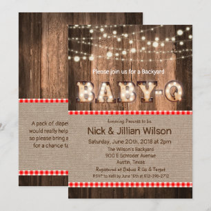 Rustik Baby Q BBQ Baby Shower Inbjudan
