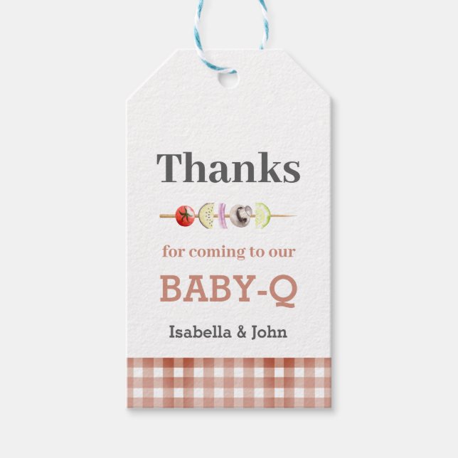 Rustik Baby-Q Tack Baby Shower Presentetikett (Framsidan)
