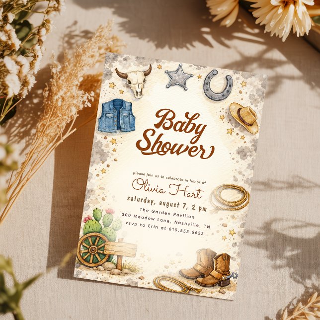 Rustik Baby Shower för Cowboy i Westernöknen Inbjudningar (Skapare uppladdad)