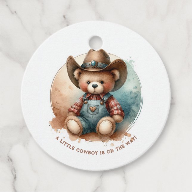 Rustik Baby Shower för Lilla Cowboyen Gåvor Etiketter (Framsida)
