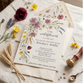 Rustik baby shower-inbjudan med vilda blommor och inbjudningar