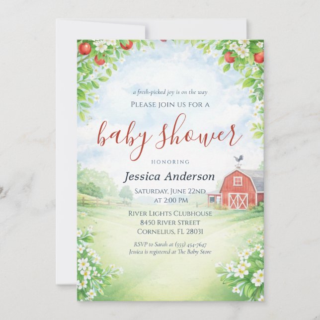 Rustik Baby Shower med Bondens Marknad  Inbjudningar (Framsida)