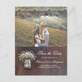 Rustik Baby's Breath Mason Jar Foto Spara Datumet Meddelande Vykort