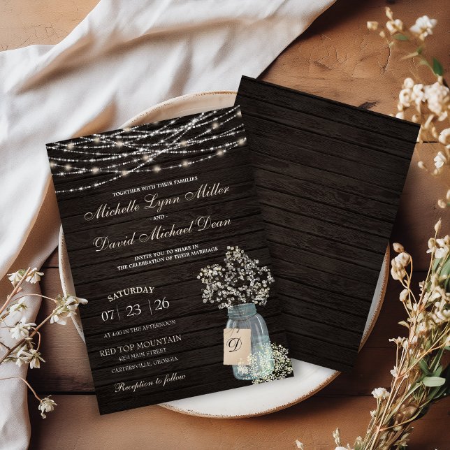 Rustik Baby's Breath Murkelburk Allt-i-ett Bröllop Inbjudningar (Skapare uppladdad)