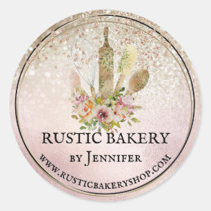 Rustik Bakery cirkel elegant söt bling guld Runt Klistermärke