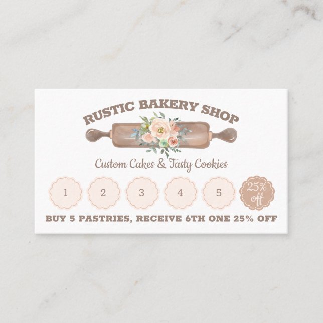 Rustik Bakery Köp fem få rabatt lojalitet Visitkort (Framsida)