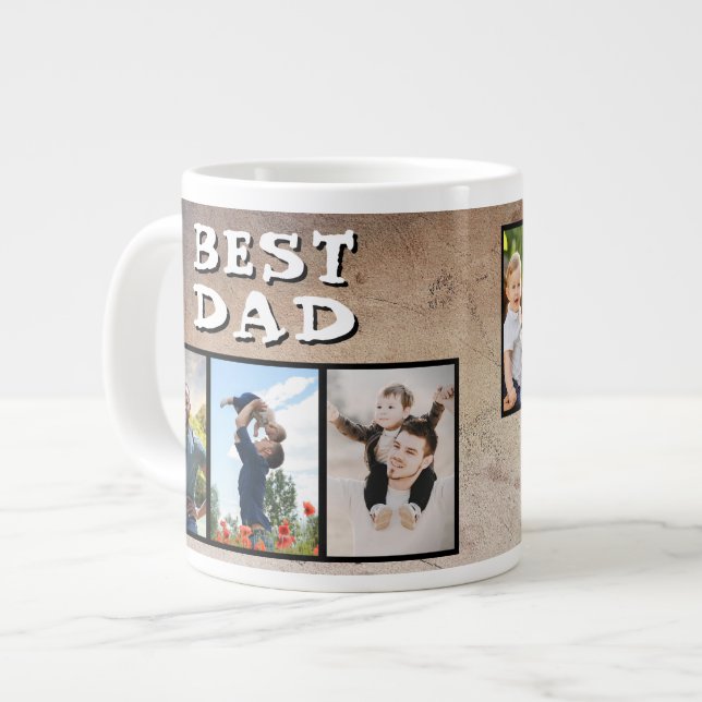 Rustik Bästa Pappa Fars Dag 6 Foto  Jumbo Mugg (Framsida vänster)