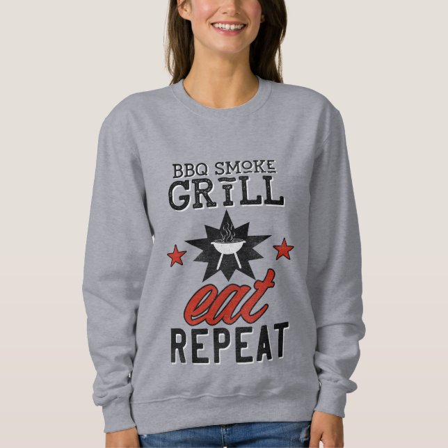 Rustik BBQ Smoke Grill EAT REPEAT T Shirt (Framsida)