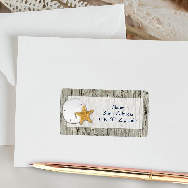 Rustik Beach Driftwood Sand Dollar Bröllop Adress Adressetikett (Skapare uppladdad)
