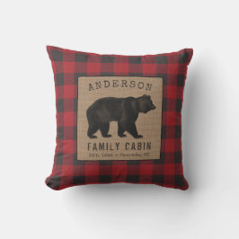 Rustik Bear Family Cabin Red Buffalo Play Burlap Kudde