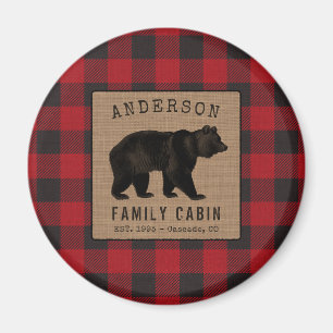 Rustik Bear Family Cabin Red Buffalo Play Burlap Magnet