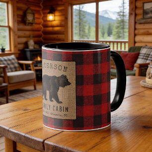 Rustik Bear Family Cabin Red Buffalo Play Burlap Mugg