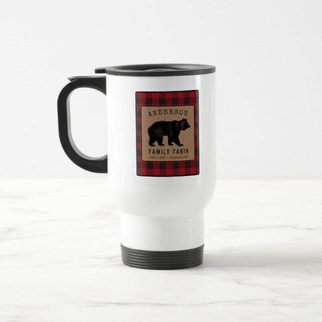 Rustik Bear Family Cabin Red Buffalo Play Burlap Resemugg (Vänster)