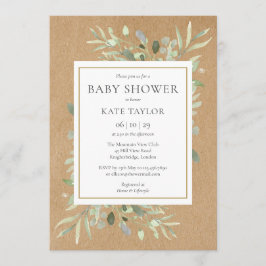 Rustik Bebis Shower|Sprinkle Watercolour Grönska Inbjudningar