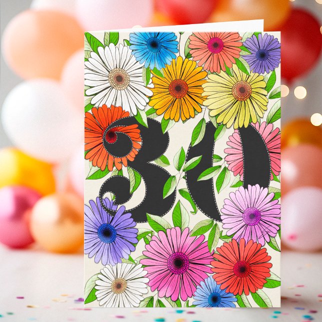 Rustik Bege Personlig 30-årsdag Blommig Kort (Skapare uppladdad)