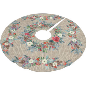Rustik beige brulap vattenfärg blommigt jul julgransmatta borstad polyester