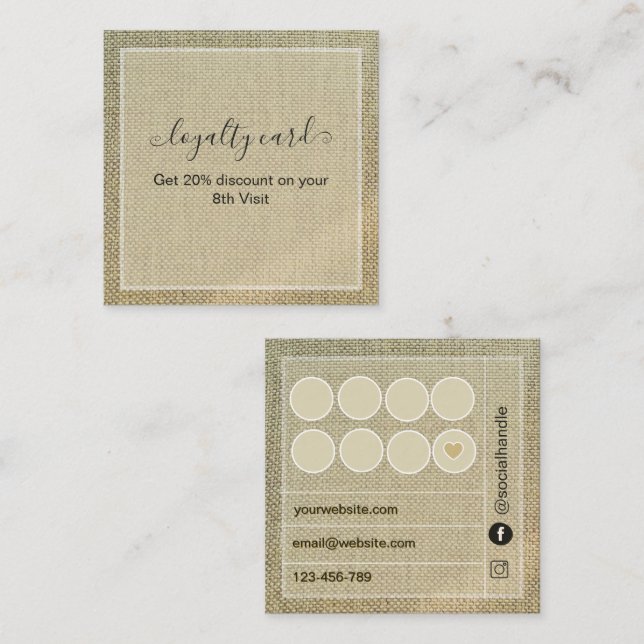 Rustik Beige Linneväv  Lojalitetskort (Fram/baksida)