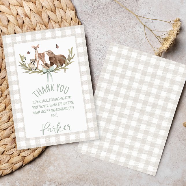 Rustik Beige Skogs Barnkalas Tacksamhetskort Tack Kort (Gender Neutral Woodland Baby Shower Thank you Card, Woodland Animals Baby Shower Thank You Card,)