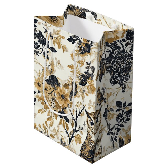 Rustik Beige Ugglas Skogsblommiga Mönster (Framsidan Vinklad)