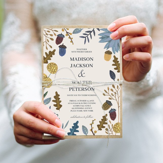 Rustik benvit höst löv bröllop inbjudningar (Rustic off-white fall leaves wedding invitation)