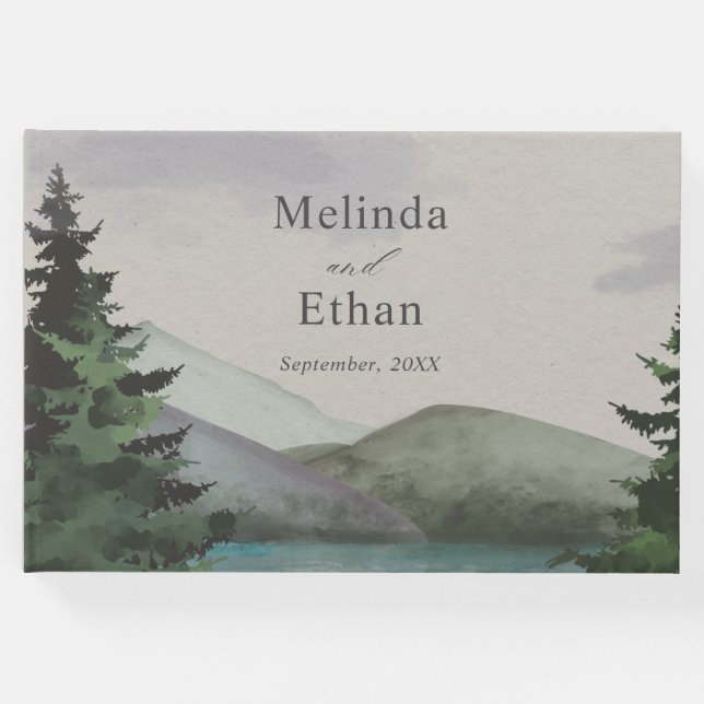 Rustik Berg- och Sjø-Evigt Grön Bröllopsfest Gästböcker (Framsida)