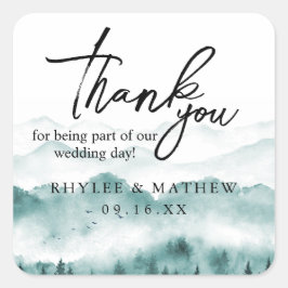 Rustik Berg Tack Bröllop Fyrkantigt Klistermärke