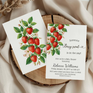 Rustik Berry Söt Strawberry Röd Bebis Shower Inbjudningar