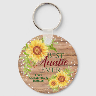 Rustik Best Auntie All Blommigt Solros Keychain Nyckelring
