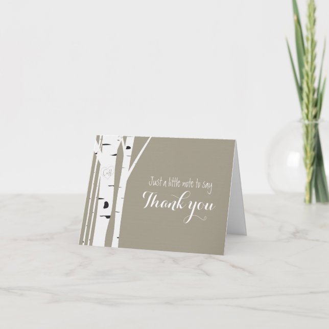 Rustik Björkträd Hjärtformad Graverad Tacka Vikbar Tack Kort (Framsida)