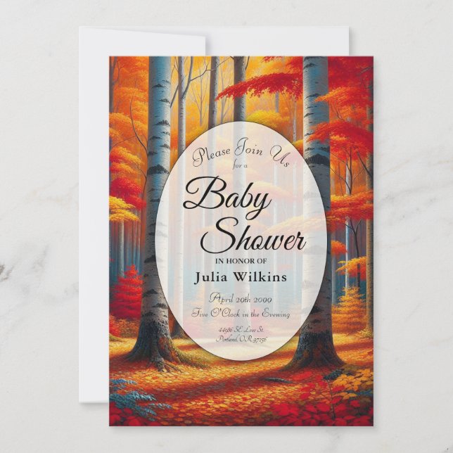 Rustik Björkträd Höst Skog Bebis Shower Inbjudningar (Framsida)