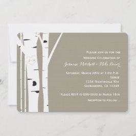 Rustik björkträdsutskuret hjärta bröllopsinbjudan inbjudningar