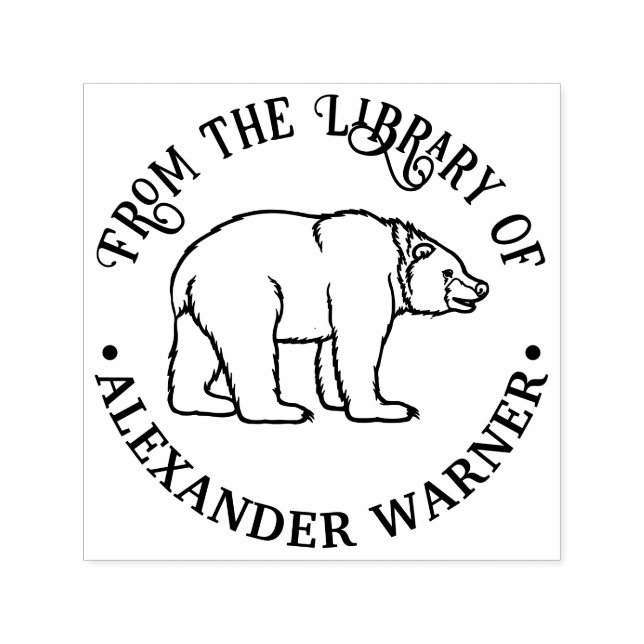 Rustik Björn #6 Rund Biblioteksbok Namn Självfärgande Stämpel (Design)