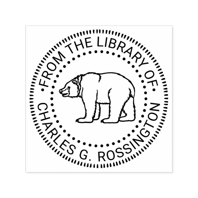 Rustik Björn #6B Rundt bibliotek boknamn Självfärgande Stämpel (Design)