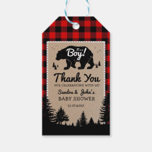 Rustik Björn Äventyr Lumberjack Baby Shower Favor Presentetikett
