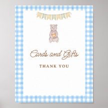 Rustik Björn Blå Rutig Baby Shower Bordsskylt