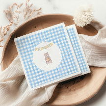 Rustik Björn Blå Vattenfärg Rutig Babyfirande