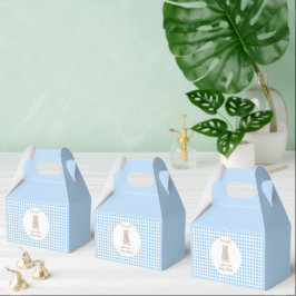 Rustik Björn Blå Vattenfärg Rutigt Babyfirande Presentaskar