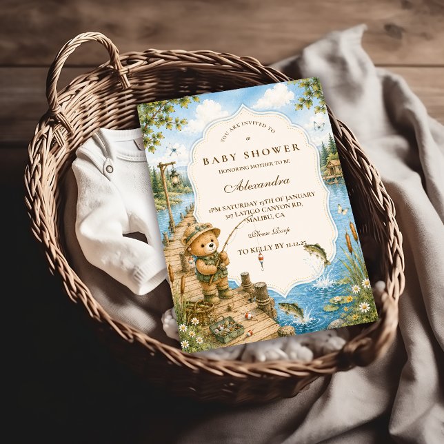 Rustik Björn Fisketema Baby Shower Inbjudningar (Skapare uppladdad)