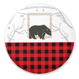 Rustik Björn & Röd Buffalo-rutig landsbygd Knopp
