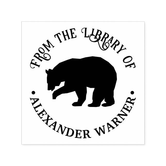 Rustik Björn Siluett #3 Rund Bibliotek Bok Namn Självfärgande Stämpel (Design)