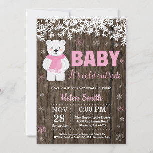 Rustik Björn Vinter Flick Baby Shower Inbjudningar