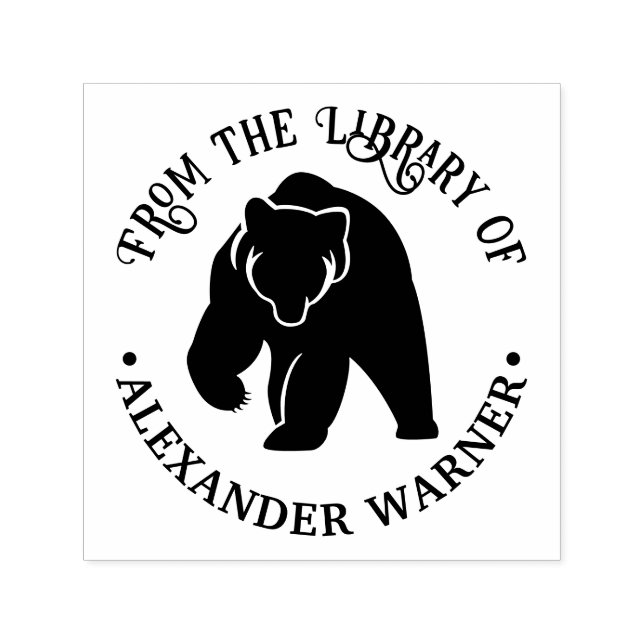 Rustik björnsilhuett #2 Rund bibliotek boknamn Självfärgande Stämpel (Design)