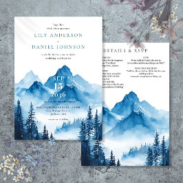 Rustik Blå Akvarell Berg Bröllopsdetaljer Inbjudningar