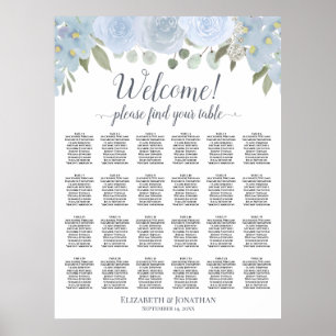 Rustik Blå Blommig Bordplacering för 24 Bord Poster