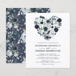 Rustik Blå Blommig Hjärtan Budget Bröllopsinbjudan